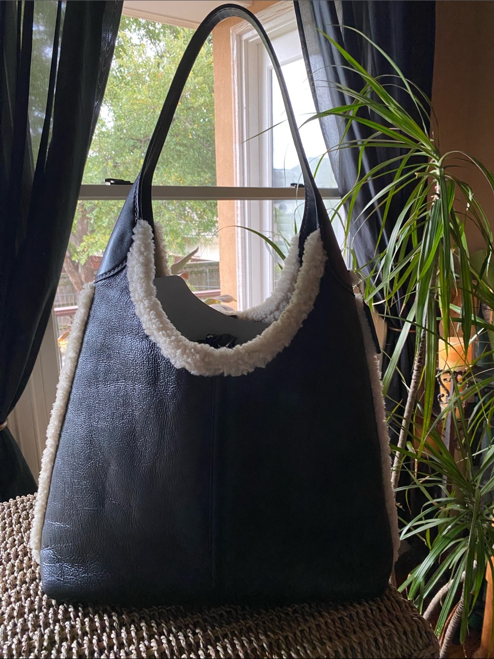 Coach Shearling Trim Leather Shoulder Bag NWT